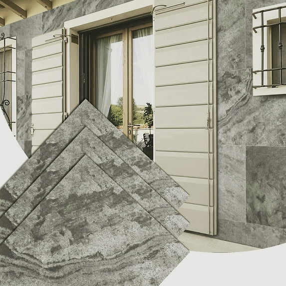 Dundee Deco Stone Veneer Wall Panels, Extra Large DIY Stone Finish 3 x 2 ft Tiles for Outdoor Indoor Wall or Backsplash, Made with Real Stone, Silver Grey - SAMPLE 6" x 6"