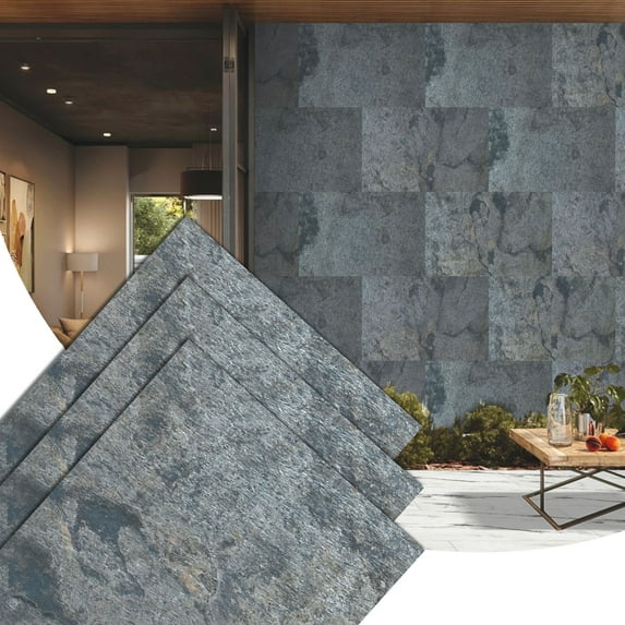 Dundee Deco Stone Veneer Wall Panels, Extra Large DIY Stone Finish 3 x 2 ft Tiles for Outdoor Indoor Wall or Backsplash, Made with Real Stone, Silver Shine Gold - SAMPLE 6" x 6"