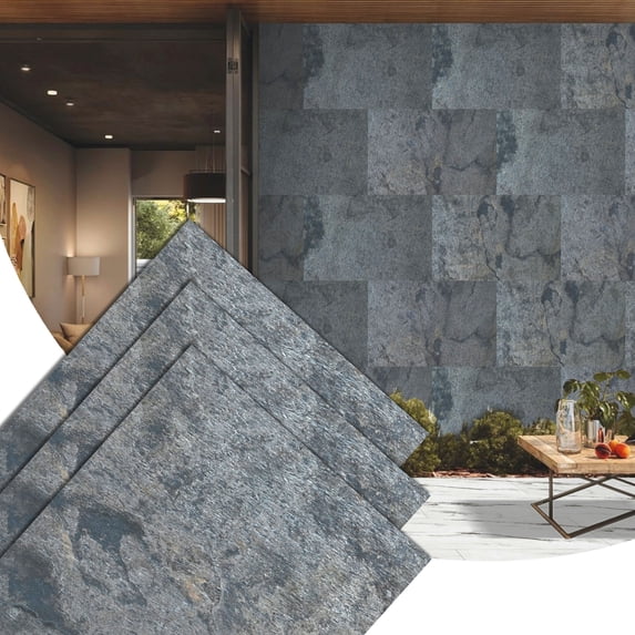 Dundee Deco Stone Veneer Wall Panels, Extra Large DIY Stone Finish 3 x 2 ft Tiles for Outdoor Indoor Wall or Backsplash, Made with Real Stone, Silver Shine Gold - Single Panel, Covers 5.8 sq ft