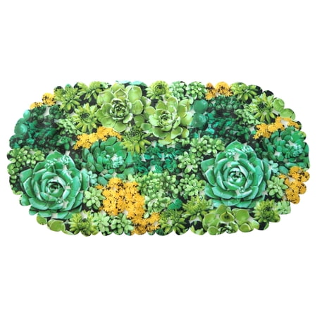Dundee Deco Succulent Bathtub and Shower Mat - 27" x 14" Green Waterproof Non-Slip Quick Dry Rug, Non-Absorbent Dirt Resistant Perfect for Bathroom, Shower, Restroom and Bathtub