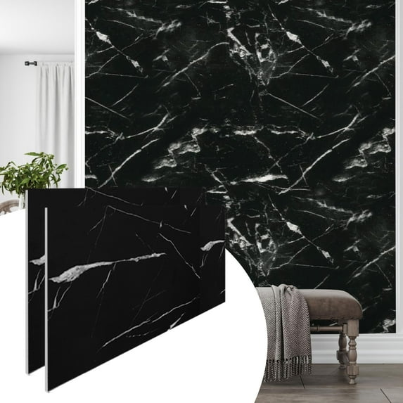 Dundee Deco UV Marble Wall Panels – Perfect for Accent Walls, Bathrooms, Kitchens, and Living Spaces - Black, White Veins - Sample 6" x 6"