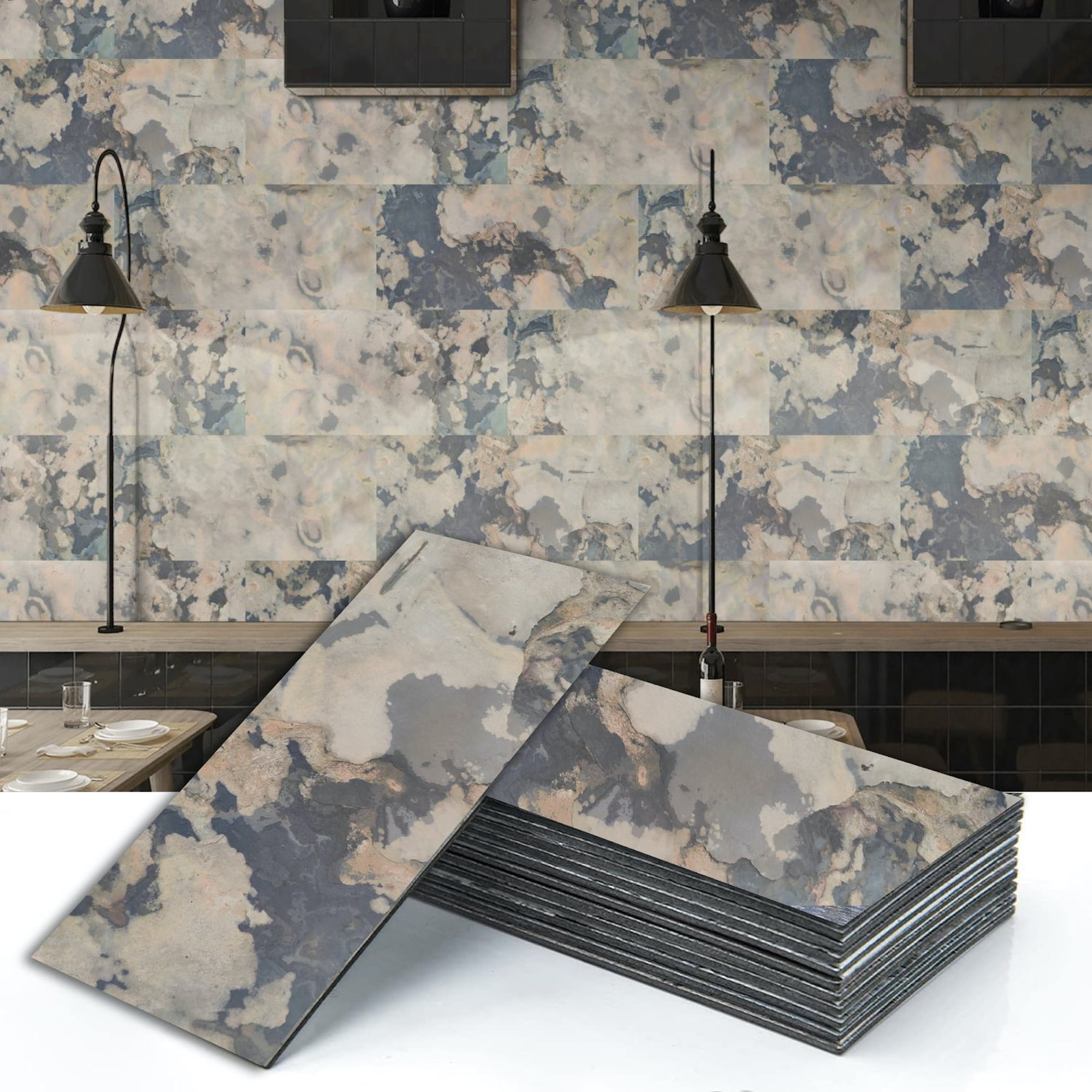 Dundee Deco Veneer Wall Panels, Peel and Stick DIY Slate Stone Finish Tiles for Wall or Backsplash, Made with Real Stone in Autumnus Rustic, SAMPLE 6" x 6"