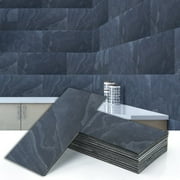 Dundee Deco Veneer Wall Panels, Peel and Stick DIY Slate Stone Finish Tiles for Wall or Backsplash, Made with Real Stone in Black Steel, SAMPLE 6" x 6"