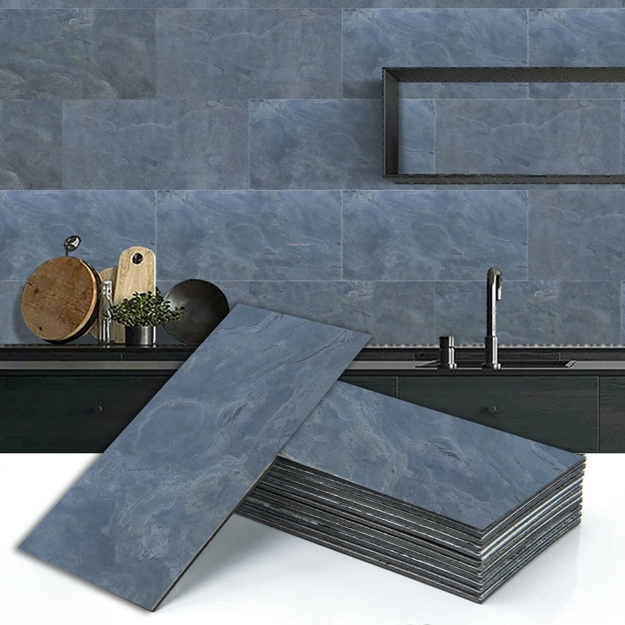 Dundee Deco Veneer Wall Panels, Peel and Stick DIY Slate Stone Finish Tiles for Wall or Backsplash, Made with Real Stone in Deccan Gold, SAMPLE 6" x 6"