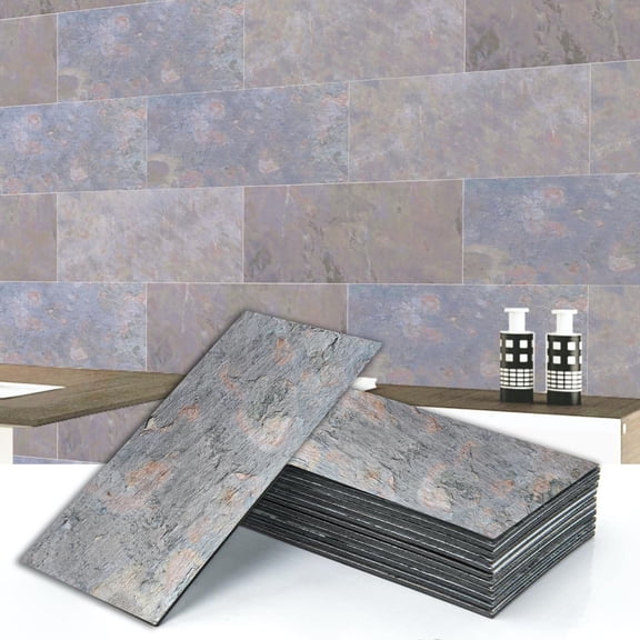 Dundee Deco Veneer Wall Panels, Peel and Stick DIY Slate Stone Finish Tiles for Wall or Backsplash, Made with Real Stone in Indian Glory, SAMPLE 6" x 6"