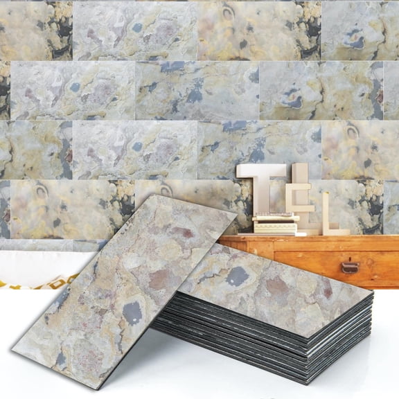 Dundee Deco Veneer Wall Panels, Peel and Stick DIY Slate Stone Finish Tiles for Wall or Backsplash, Made with Real Stone in Spring Autumnus, SAMPLE 6" x 6"