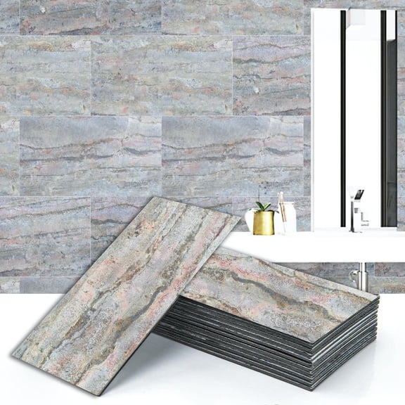 Dundee Deco Veneer Wall Panels, Peel and Stick DIY Slate Stone Finish Tiles for Wall or Backsplash, Made with Real Stone in Woodland Fire, Set of 10, Covers 19 sq ft