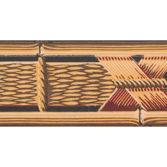 Dundee Deco Wallpaper Border - Abstract Yellow, Brown, Maroon Basket Weave, 15 ft x 3.5 in