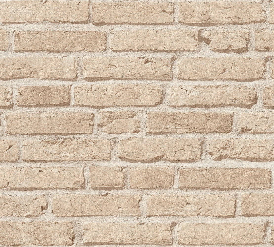 Dundee Deco Wallpaper Roll - Best OF Wood'n Stone - Modern Wood Stone Brick Beige, 21 in x 33 in