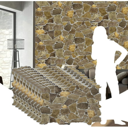 Dundee Deco's Brown Faux Stone PVC 3D Wall Panel, 3.2 ft X 2.1 ft (98cm X 63cm), Pack of 10, Interior Design Wall Paneling Decor, Total Coverage 67 sq. ft. (6.2 sq. m)