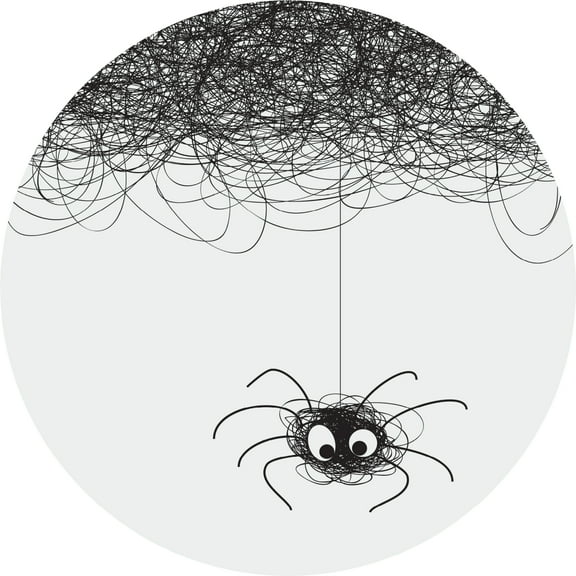 Dundee Deco's Children Black White Nursery Spider Circular Peel and Stick Wall Mural, 55 in Diameter (17 sq ft.)