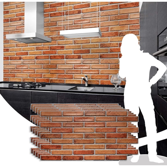 Dundee Deco's Dark Red Natural Faux Bricks PVC 3D Wall Panel, 3.2 ft X 1.7 ft, Interior Design Wall Paneling Decor Commercial and Residential Application, 5.44 sq. feet each, Pack of 5