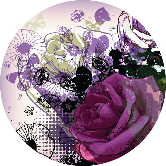 Dundee Deco's Glam Pink Purple Green Girly Pink Rose Circular Peel and Stick Wall Mural, 28 in Diameter (4 sq ft.)