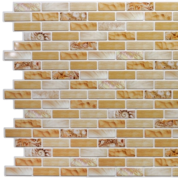 Dundee Deco's Green Beige Mustard Yellow Faux Bricks PVC 3D Wall Panel, 3.3 ft X 1.6 ft, Interior Design Wall Paneling Decor Commercial and Residential Application, 5.28 sq. feet each, Pack of 10