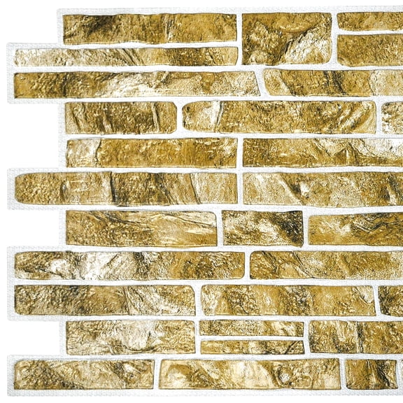 Dundee Deco's Greenish Gold Faux Slate PVC 3D Wall Panel, 3.3 ft X 1.6 ft, Interior Design Wall Paneling Decor Commercial and Residential Application, 5.28 sq. feet each