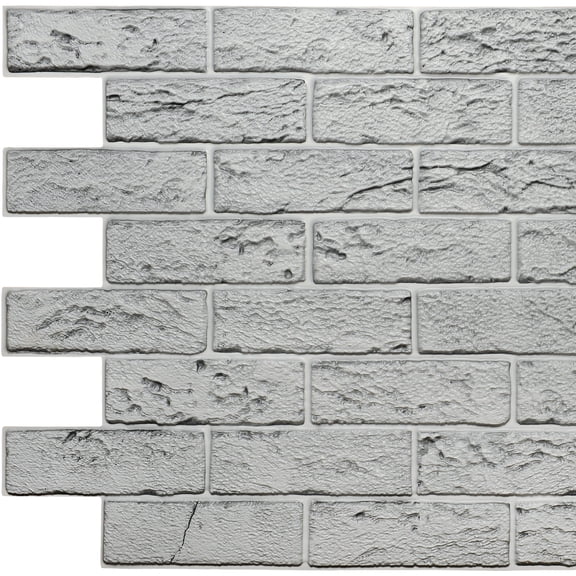 Dundee Deco's Grey Faux Bricks PVC 3D Wall Panel, 3.3 ft X 2 ft, Interior Design Wall Paneling Decor Commercial and Residential Application, 6.4 sq. feet each, Pack of 5