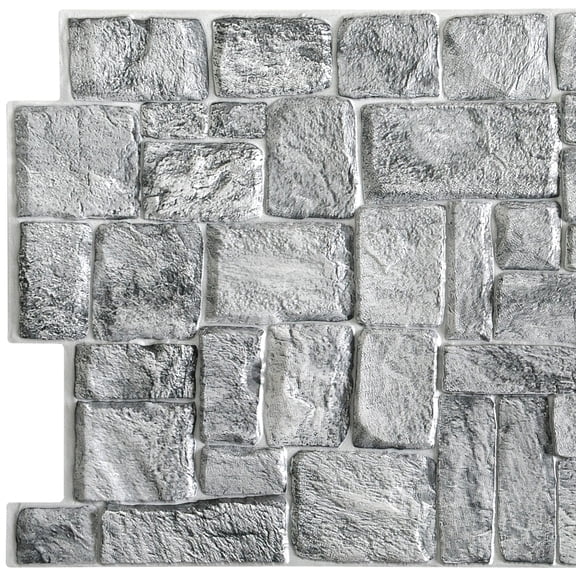 Dundee Deco's Grey Faux Old Stone PVC 3D Wall Panel, 3.3 ft X 1.6 ft, Interior Design Wall Paneling Decor Commercial and Residential Application, 5.28 sq. feet each, Pack of 10