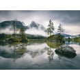 thumbnail image 1 of Dundee Deco's Modern Blue Green Mountain Lake Wall Mural, 142 in X 106 in (108 sq ft.), 1 of 7
