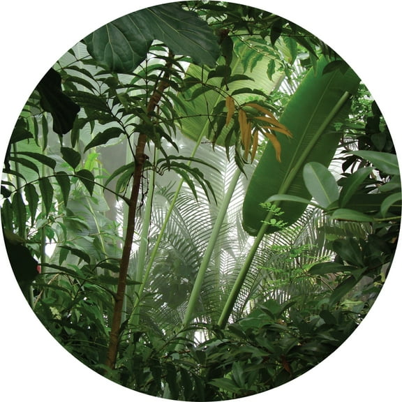 Dundee Deco's Modern Green Yellow Brown Jungle Scene Circular Peel and Stick Wall Mural, 28 in Diameter (4 sq ft.)