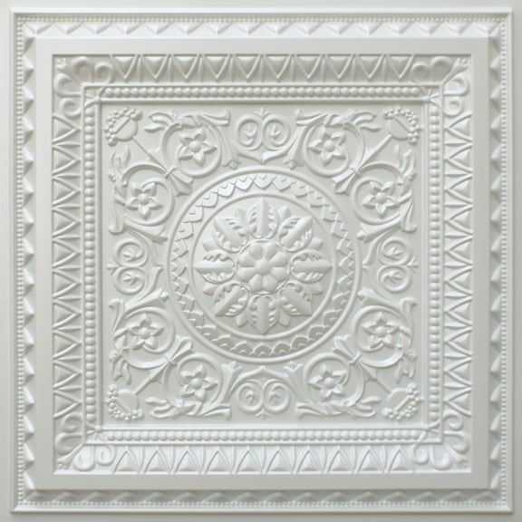 Dundee Deco's Modern Pearl White Floral Glue Up/Drop In Ceiling Panels, 2 ft. X 2 ft. (4 sq ft.) each, Pack of 25