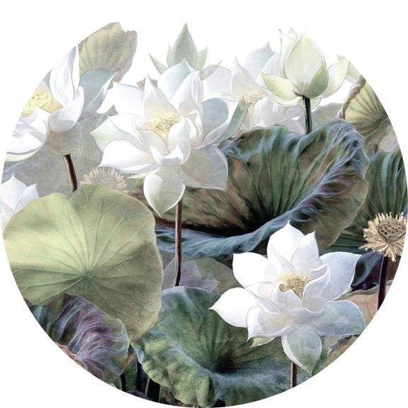 Dundee Deco's Modern Purple Green White Garden Flower Circular Peel and Stick Wall Mural, 28 in Diameter (4 sq ft.)