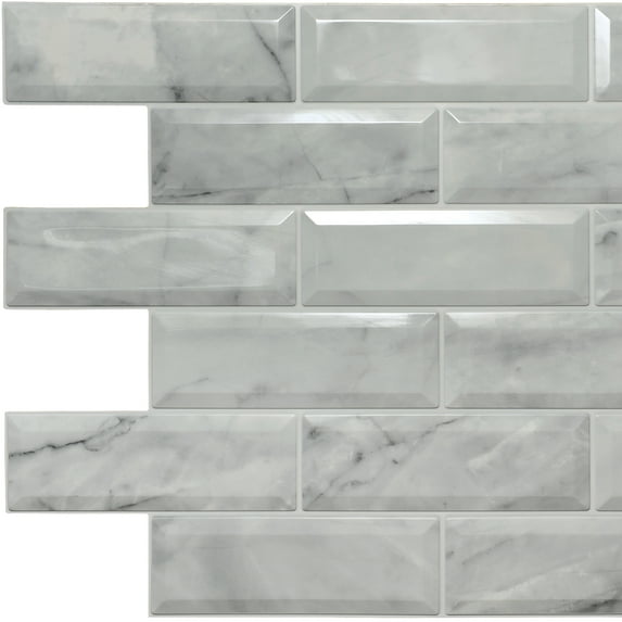 Dundee Deco's Off-White Faux Marble Bricks PVC 3D Wall Panel, 3.3 ft X 2 ft, Interior Design Wall Paneling Decor Commercial and Residential Application, 6.4 sq. feet each, Pack of 10