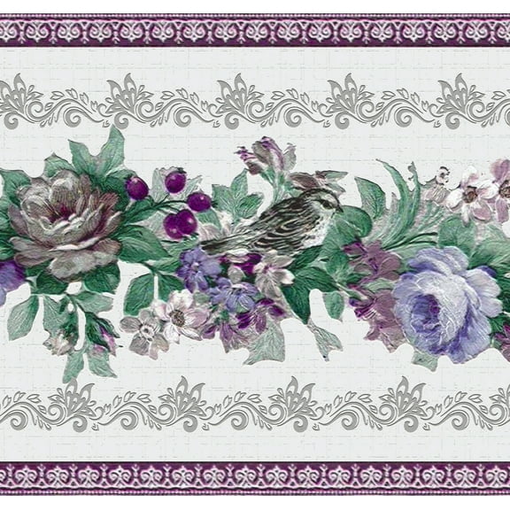 Dundee Deco's Peel and Stick Self Adhesive Wallpaper Border - Floral Purple, Blue, Green Flowers on Vine, 15 ft x 7 in