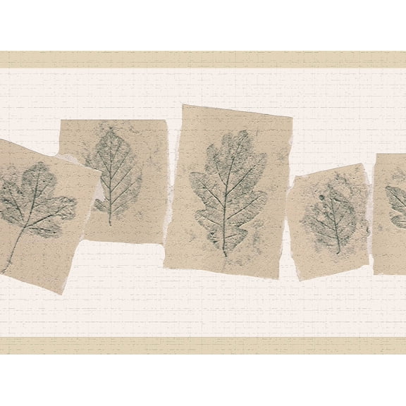 Dundee Deco's Peel and Stick Wallpaper Border - Abstract Green Beige Leaves in Squares Wall Border Retro Design, 15 ft x 7 in, Self Adhesive