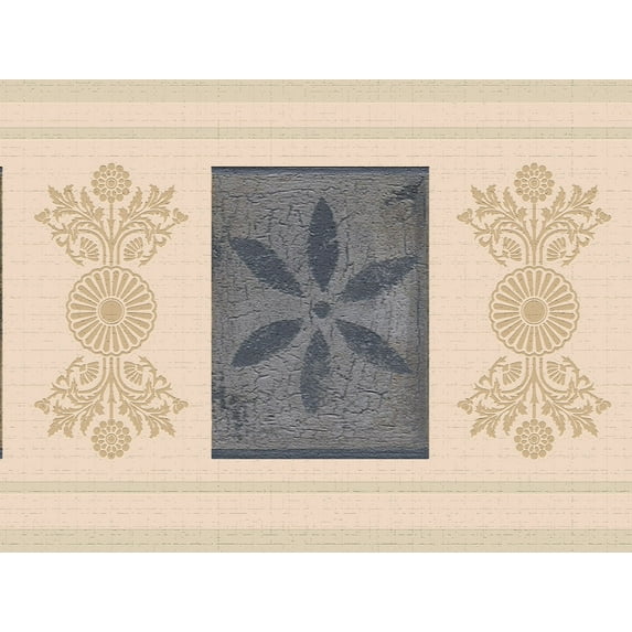 Dundee Deco's Peel and Stick Wallpaper Border - Abstract Green Blue Beige Flowers Wall Border Retro Design, 15 ft x 7 in, Self Adhesive