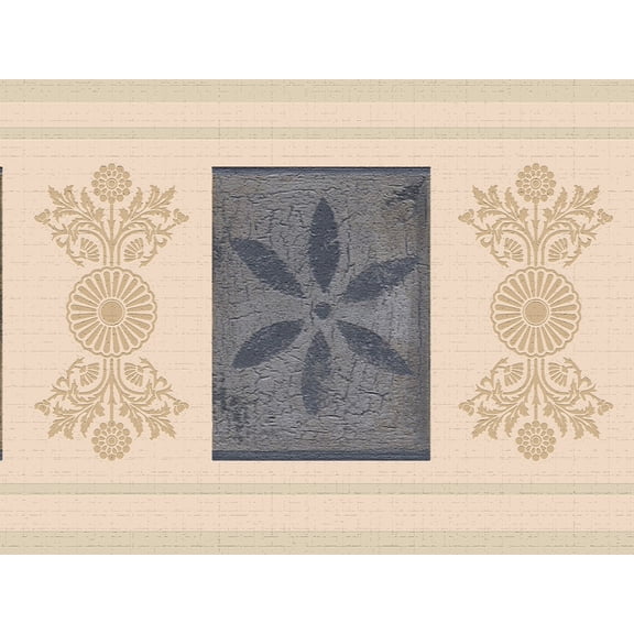 Dundee Deco's Peel and Stick Wallpaper Border - Abstract Green Blue Beige Flowers Wall Border Retro Design, 15 ft x 7 in, Self Adhesive