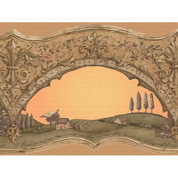 Dundee Deco's Peel and Stick Wallpaper Border - Country Beige Orange Town Wall Border Retro Design, 15 ft x 7 in, Self Adhesive