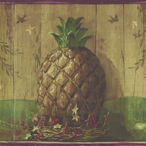 Dundee Deco's Peel and Stick Wallpaper Border - Country Brown Green Tree Pineapple Wall Border Retro Design, 15 ft x 7 in, Self Adhesive