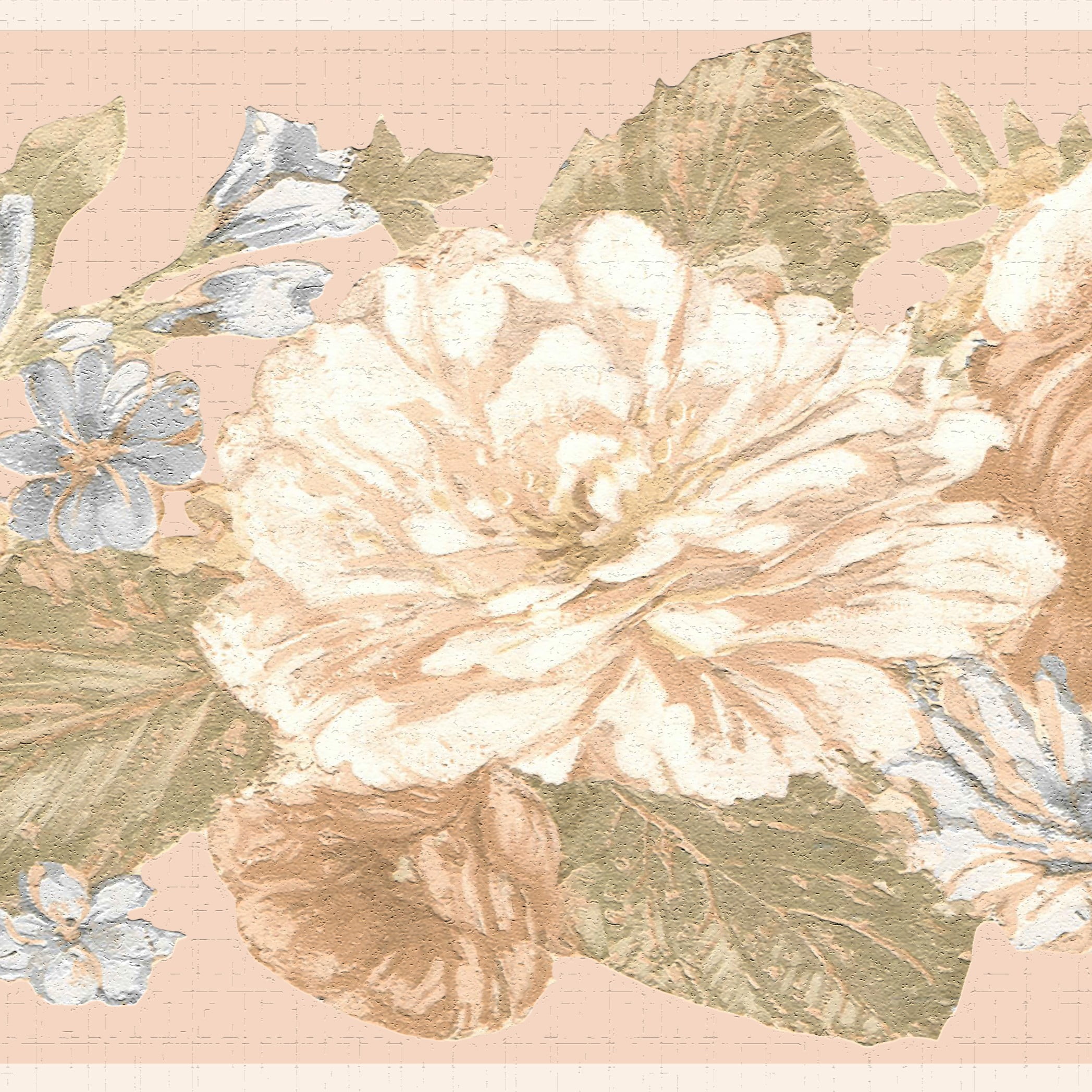 Dundee Deco's Peel and Stick Wallpaper Border - Floral Beige Blue Flowers on Vine Wall Border Retro Design, 15 ft x 7 in, Self Adhesive