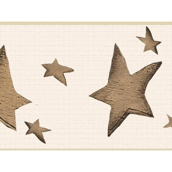Dundee Deco's Peel and Stick Wallpaper Border - Floral Brown Beige Stars Wall Border Retro Design, 15 ft x 7 in, Self Adhesive