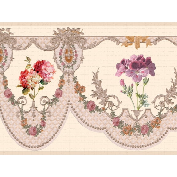 Dundee Deco's Peel and Stick Wallpaper Border - Floral Pink Purple Flower Wall Border Retro Design, 15 ft x 7 in, Self Adhesive