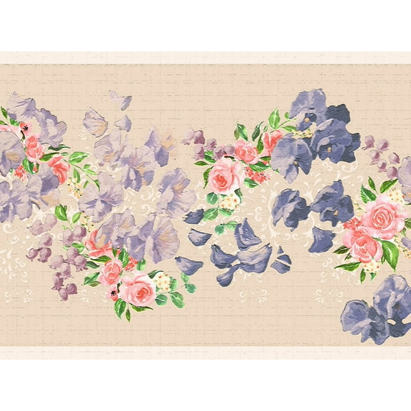 Dundee Deco's Peel and Stick Wallpaper Border - Floral Pink Purple Vines Flowers Wall Border Retro Design, 15 ft x 7 in, Self Adhesive