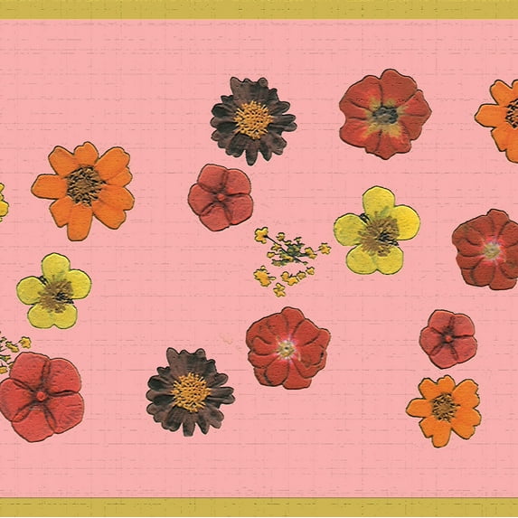 Dundee Deco's Peel and Stick Wallpaper Border - Floral Pink Yellow Red Flowers Wall Border Retro Design, 15 ft x 7 in, Self Adhesive