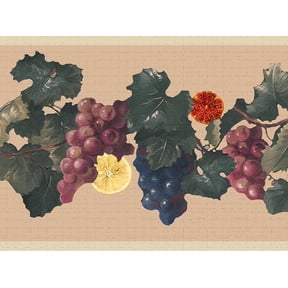 Dundee Deco's Peel and Stick Wallpaper Border - Fruits Purple Green Red Grapes Wall Border Retro Design, 15 ft x 7 in, Self Adhesive