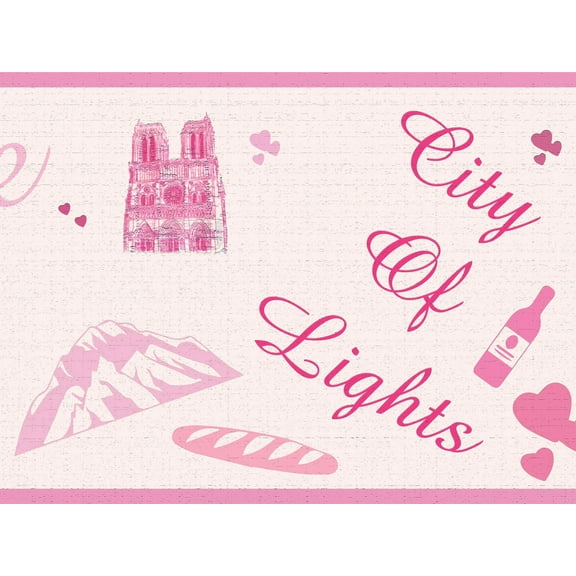 Dundee Deco's Peel and Stick Wallpaper Border - Kids Pink Paris Wall Border Retro Design, 15 ft x 7 in, Self Adhesive