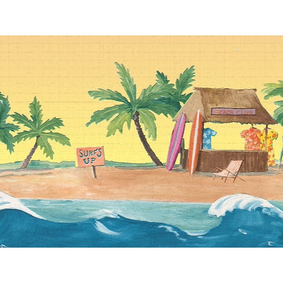 Dundee Deco's Peel and Stick Wallpaper Border - Nature Green Blue Yellow Beach Wall Border Retro Design, 15 ft x 7 in, Self Adhesive