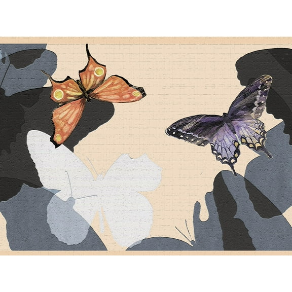 Dundee Deco's Peel and Stick Wallpaper Border - Nature White Grey Black Butterflies Wall Border Retro Design, 15 ft x 7 in, Self Adhesive