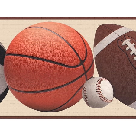 Dundee Deco's Peel and Stick Wallpaper Border - Sports Orange White Brown Balls Wall Border Retro Design, 15 ft x 7 in, Self Adhesive