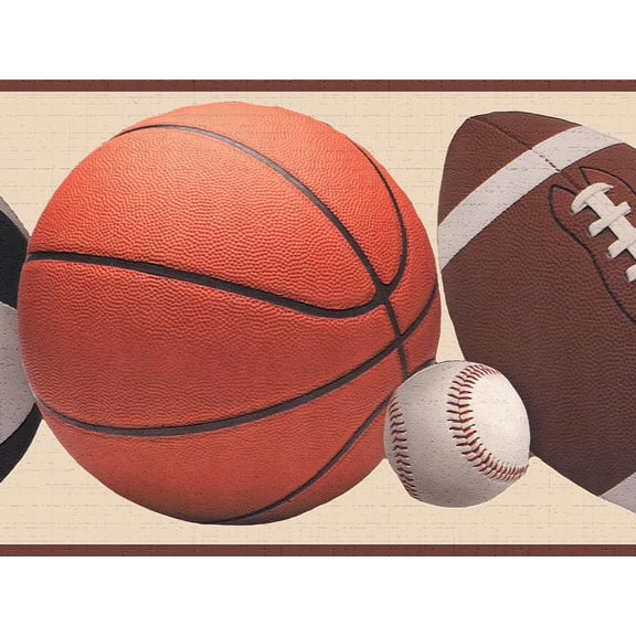 Dundee Deco's Peel and Stick Wallpaper Border - Sports Orange White Brown Balls Wall Border Retro Design, 15 ft x 7 in, Self Adhesive