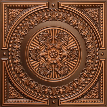 Dundee Deco's Rustic Antique Copper Damask Glue Up/Drop In Ceiling Panels, 2 ft. X 2 ft. (4 sq ft.) each, Pack of 50