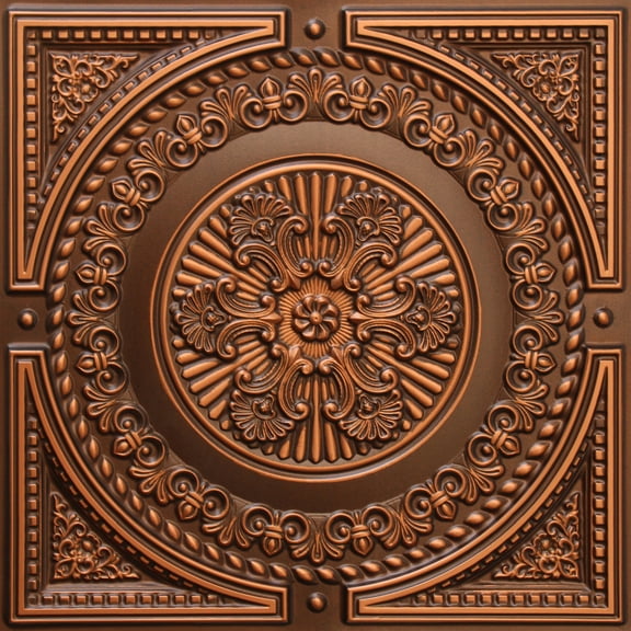 Dundee Deco's Rustic Antique Copper Damask Glue Up/Drop In Ceiling Panels, 2 ft. X 2 ft. (4 sq ft.) each