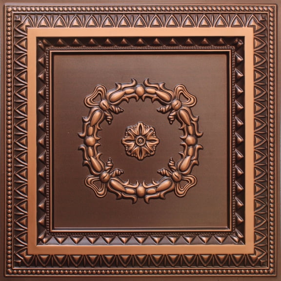 Dundee Deco's Rustic Antique Copper Traditional Glue Up/Drop In Ceiling Panels, 2 ft. X 2 ft. (4 sq ft.) each, Pack of 10