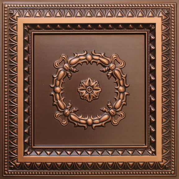 Dundee Deco's Rustic Antique Copper Traditional Glue Up/Drop In Ceiling Panels, 2 ft. X 2 ft. (4 sq ft.) each