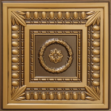 Dundee Deco's Rustic Antique Gold Botanical Glue Up/Drop In Ceiling Panels, 2 ft. X 2 ft. (4 sq ft.) each, Pack of 50