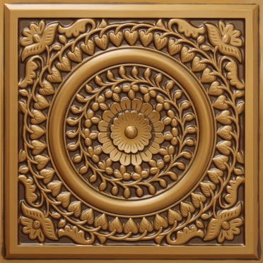 Dundee Deco's Rustic Antique Gold Floral Glue Up/Drop In Ceiling Panels, 2 ft. X 2 ft. (4 sq ft.) each, Pack of 50