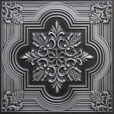 Dundee Deco's Rustic Antique Silver Botanical Glue Up/Drop In Ceiling Panels, 2 ft. X 2 ft. (4 sq ft.) each, Pack of 50